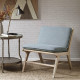 Natural Wood Cane Insert Light Blue Cushion Accent Chair